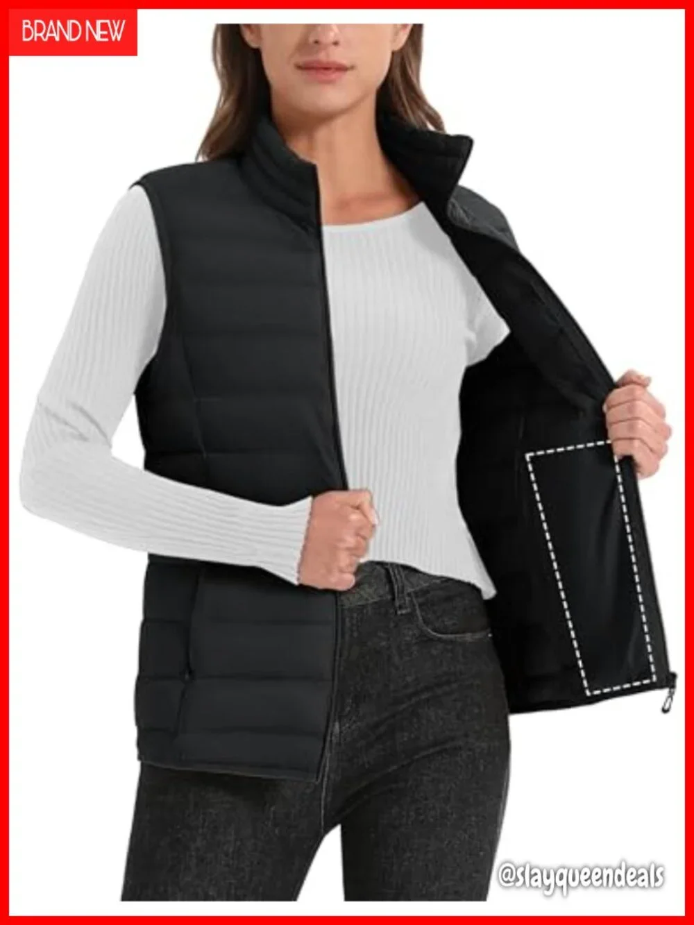 Women's Puffer Vest Lightweight Stand Collar Zip 4 Pockets Quilted Sleeveless